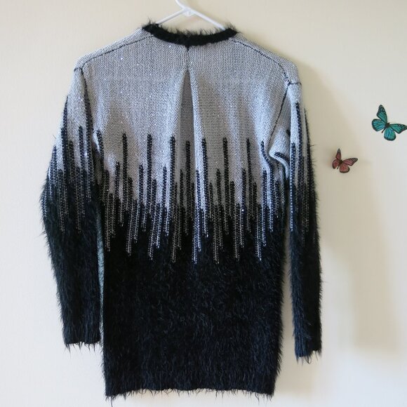 Paige Women's Sweater Black Grey Silver Sparkle Cotton Eyelash Blend Size M - Picture 4 of 8